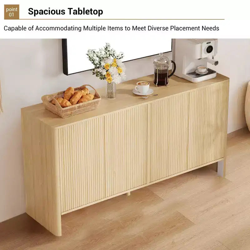 Sideboard Buffet Cabinet, Modern Fluted Coffee Bar Cupboard Storage Cabinet Wood Credenza Console Table for Kitchen Dining Living Room Entryway