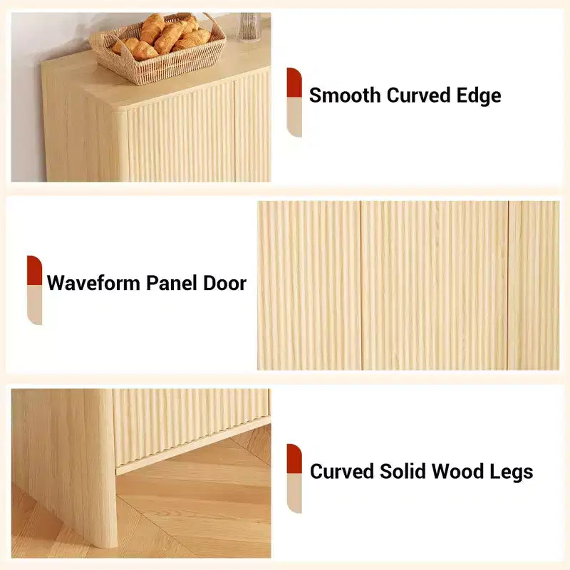 Sideboard Buffet Cabinet, Modern Fluted Coffee Bar Cupboard Storage Cabinet Wood Credenza Console Table for Kitchen Dining Living Room Entryway