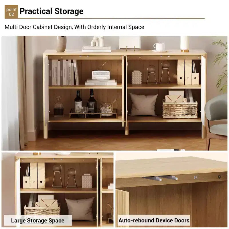 Sideboard Buffet Cabinet, Modern Fluted Coffee Bar Cupboard Storage Cabinet Wood Credenza Console Table for Kitchen Dining Living Room Entryway