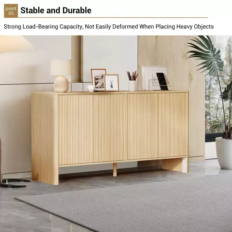 Sideboard Buffet Cabinet, Modern Fluted Coffee Bar Cupboard Storage Cabinet Wood Credenza Console Table for Kitchen Dining Living Room Entryway