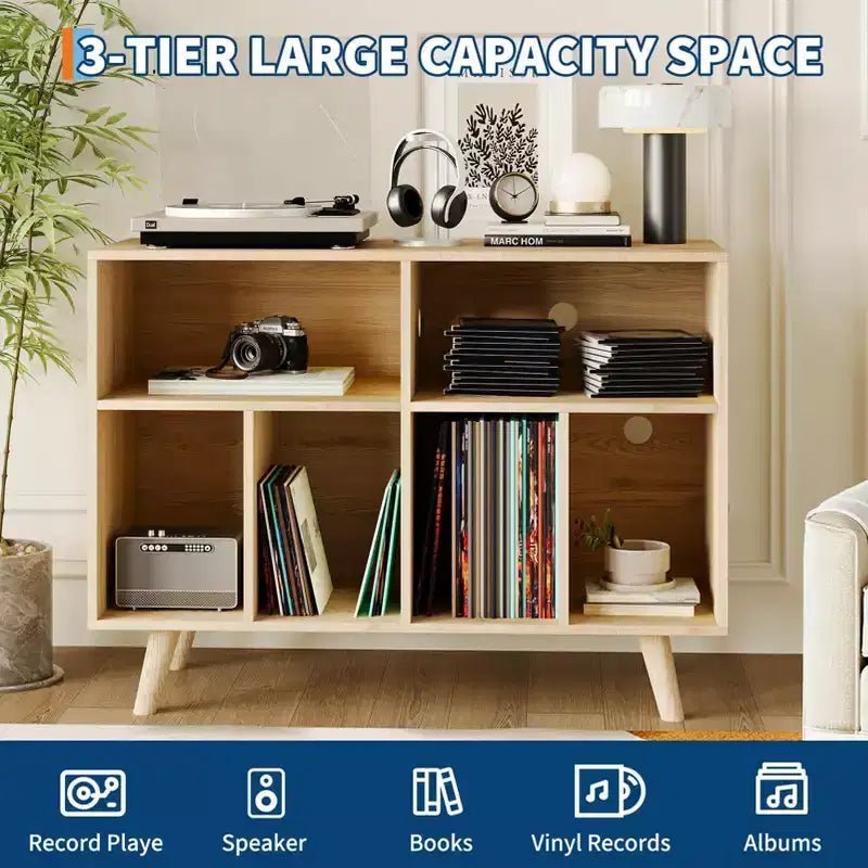 Record Player Stand with Vinyl Record Storage - Turntable Stand with Record Storage - Wood Record Holder Player Cabinet
