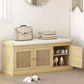HOMCOM Shoe Storage Bench with Woven Rattan, Shoe Bench with Cushion, Adjustable Shelves, Entryway Bench for Bedroom, Living Room