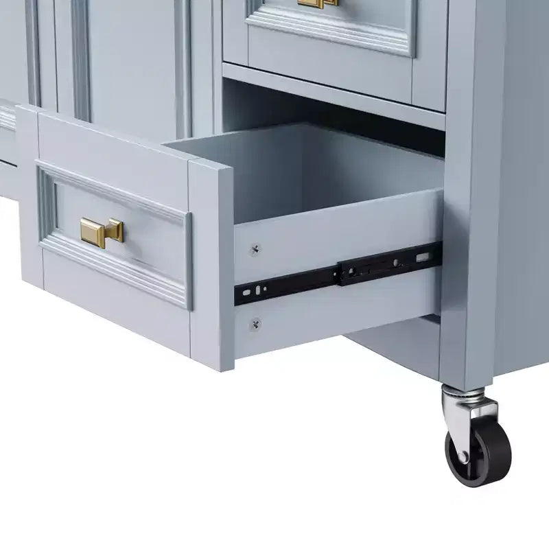 sumyeg 52 Rolling Kitchen Island with Drop Leaf, Spice Rack, Towel Rack, 2 Doors, 5 Drawers, Adjustable Shelf (No Stools)