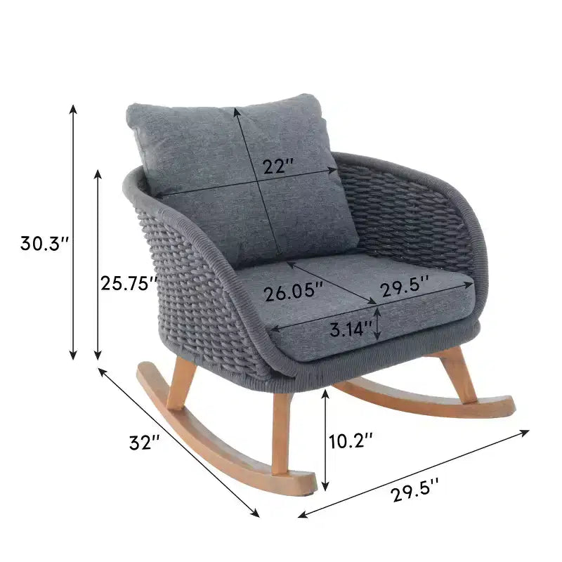 Rocking Chair for Indoor & Outdoor, Patio Wicker Accent Chair Armchair with Soft Cushion & Durable Wood Frame - ModernLuxe
