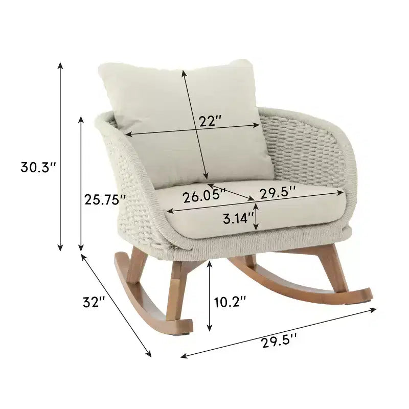 Rocking Chair for Indoor & Outdoor, Patio Wicker Accent Chair Armchair with Soft Cushion & Durable Wood Frame - ModernLuxe