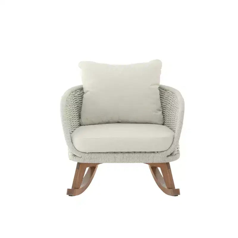 Rocking Chair for Indoor & Outdoor, Patio Wicker Accent Chair Armchair with Soft Cushion & Durable Wood Frame - ModernLuxe