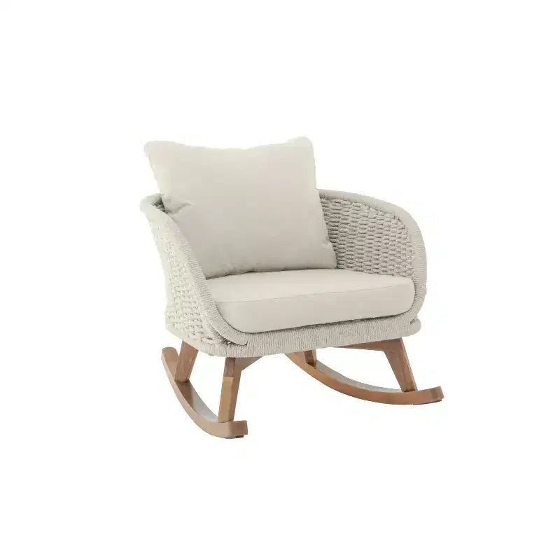 Rocking Chair for Indoor & Outdoor, Patio Wicker Accent Chair Armchair with Soft Cushion & Durable Wood Frame - ModernLuxe