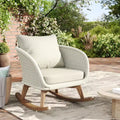 Rocking Chair for Indoor & Outdoor, Patio Wicker Accent Chair Armchair with Soft Cushion & Durable Wood Frame - ModernLuxe