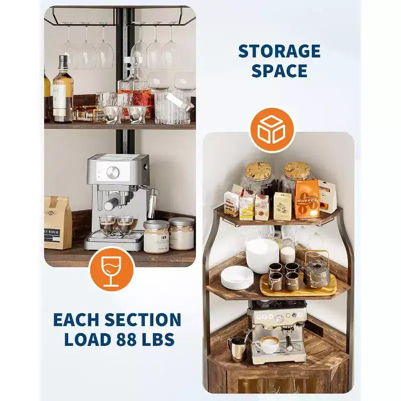 Garvee 4-Tier Corner Bar Cabinet, Freestanding Wine & Liquor Cabinet with Glass Door, Adjustable Shelf, Space-Saving Home Bar Storage