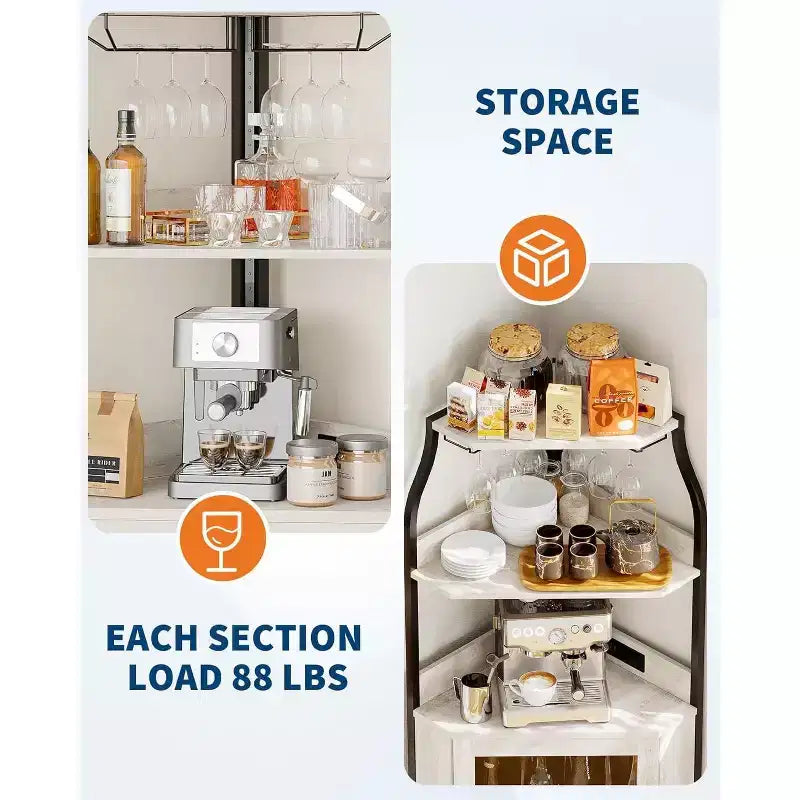 Garvee 4-Tier Corner Bar Cabinet, Freestanding Wine & Liquor Cabinet with Glass Door, Adjustable Shelf, Space-Saving Home Bar Storage