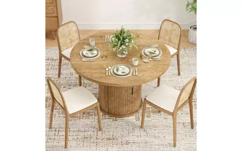 TUYOHW 43 Round Dining Table for 4 with Storage,Small Wood Kitchen Table with Metal Base,Compact Table for Dining Room,Living Room,Apartment