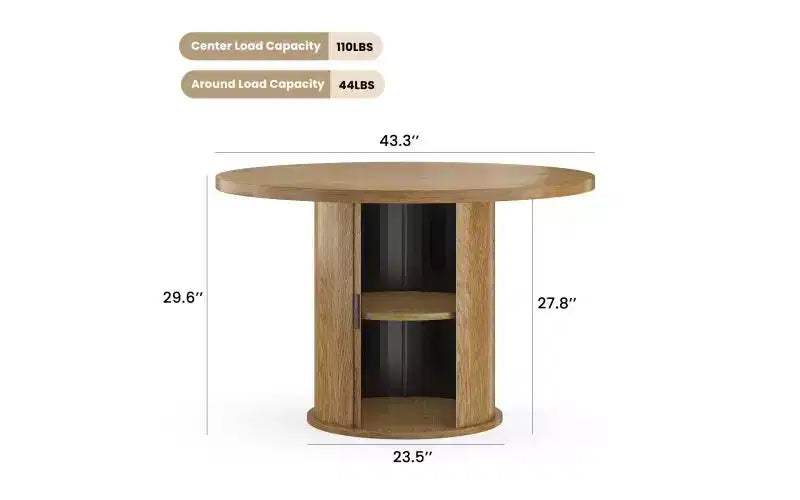 TUYOHW 43 Round Dining Table for 4 with Storage,Small Wood Kitchen Table with Metal Base,Compact Table for Dining Room,Living Room,Apartment