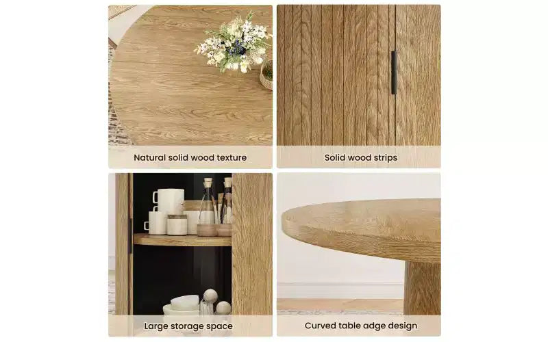 TUYOHW 43 Round Dining Table for 4 with Storage,Small Wood Kitchen Table with Metal Base,Compact Table for Dining Room,Living Room,Apartment