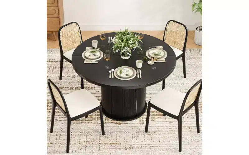 TUYOHW 43 Round Dining Table for 4 with Storage,Small Wood Kitchen Table with Metal Base,Compact Table for Dining Room,Living Room,Apartment