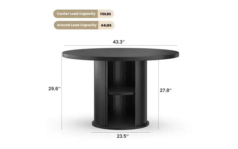 TUYOHW 43 Round Dining Table for 4 with Storage,Small Wood Kitchen Table with Metal Base,Compact Table for Dining Room,Living Room,Apartment
