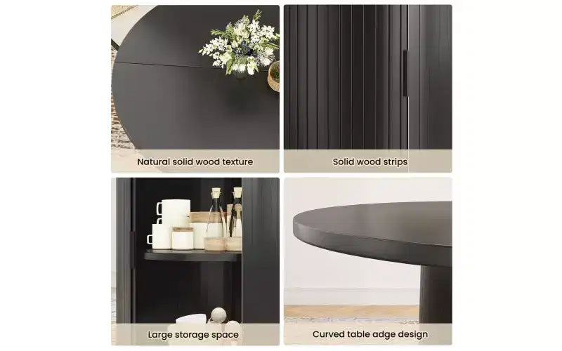 TUYOHW 43 Round Dining Table for 4 with Storage,Small Wood Kitchen Table with Metal Base,Compact Table for Dining Room,Living Room,Apartment