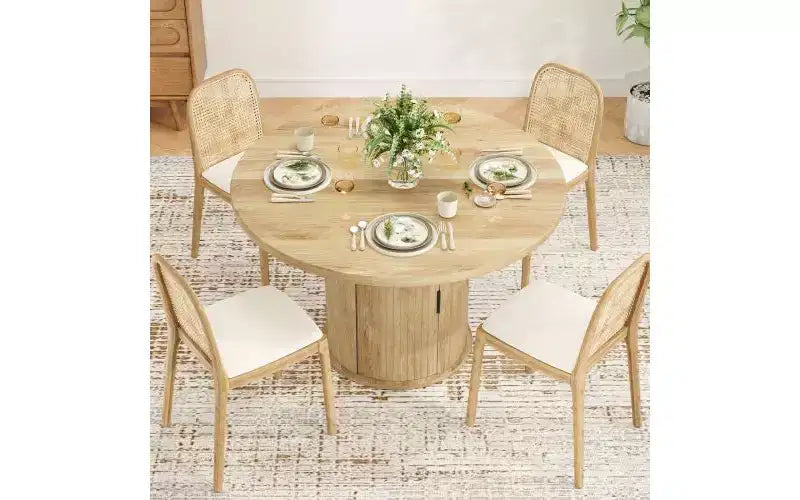 TUYOHW 43 Round Dining Table for 4 with Storage,Small Wood Kitchen Table with Metal Base,Compact Table for Dining Room,Living Room,Apartment