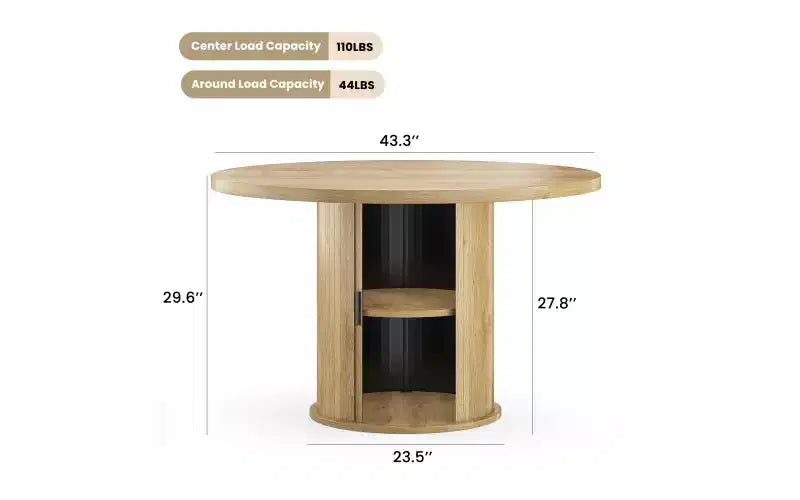 TUYOHW 43 Round Dining Table for 4 with Storage,Small Wood Kitchen Table with Metal Base,Compact Table for Dining Room,Living Room,Apartment