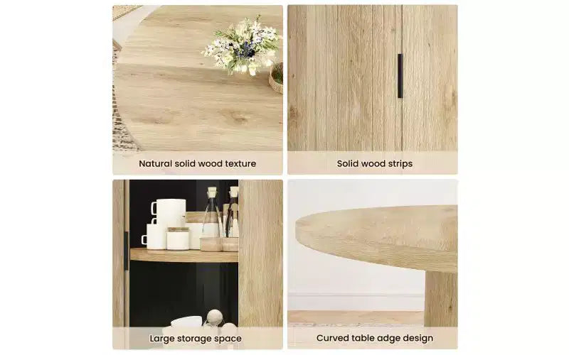 TUYOHW 43 Round Dining Table for 4 with Storage,Small Wood Kitchen Table with Metal Base,Compact Table for Dining Room,Living Room,Apartment