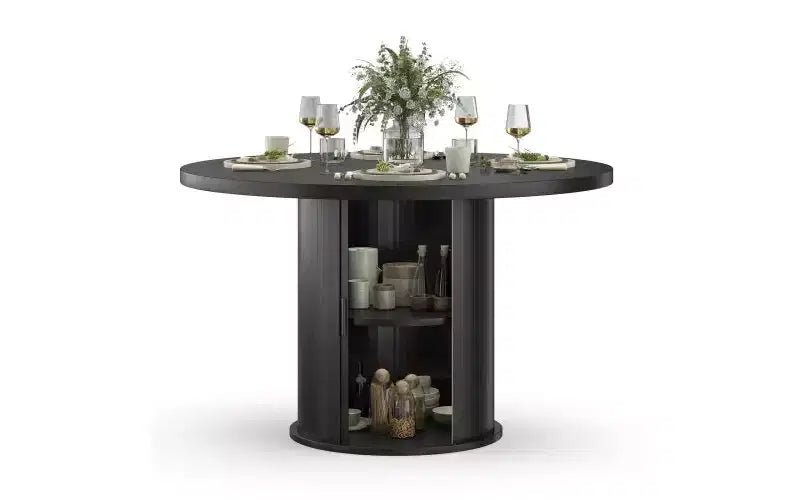 TUYOHW 43 Round Dining Table for 4 with Storage,Small Wood Kitchen Table with Metal Base,Compact Table for Dining Room,Living Room,Apartment