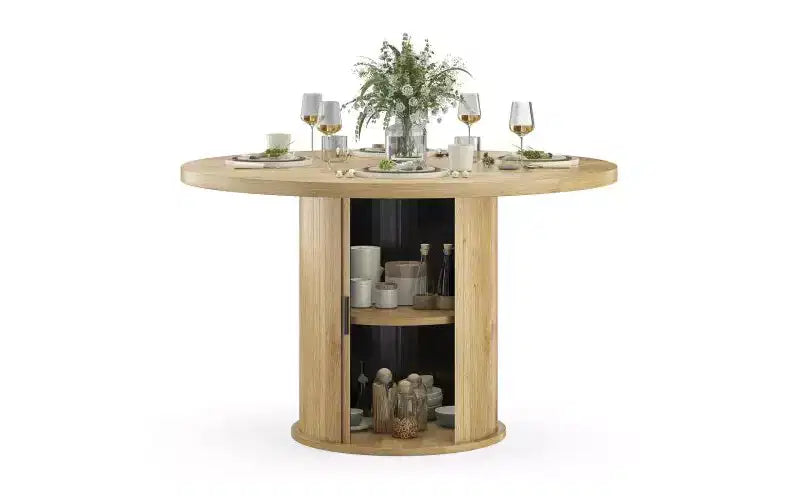 TUYOHW 43 Round Dining Table for 4 with Storage,Small Wood Kitchen Table with Metal Base,Compact Table for Dining Room,Living Room,Apartment