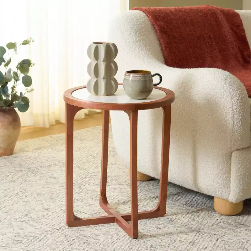 Minori Marble Side Table - ACC5515 - Walnut/White - Safavieh