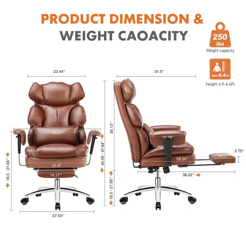 TUYOHW High-Back Executive Office Chair with Footrest, Ergonomic Office Chair with Swivel Wheels, Comfy Chair for Office, Study