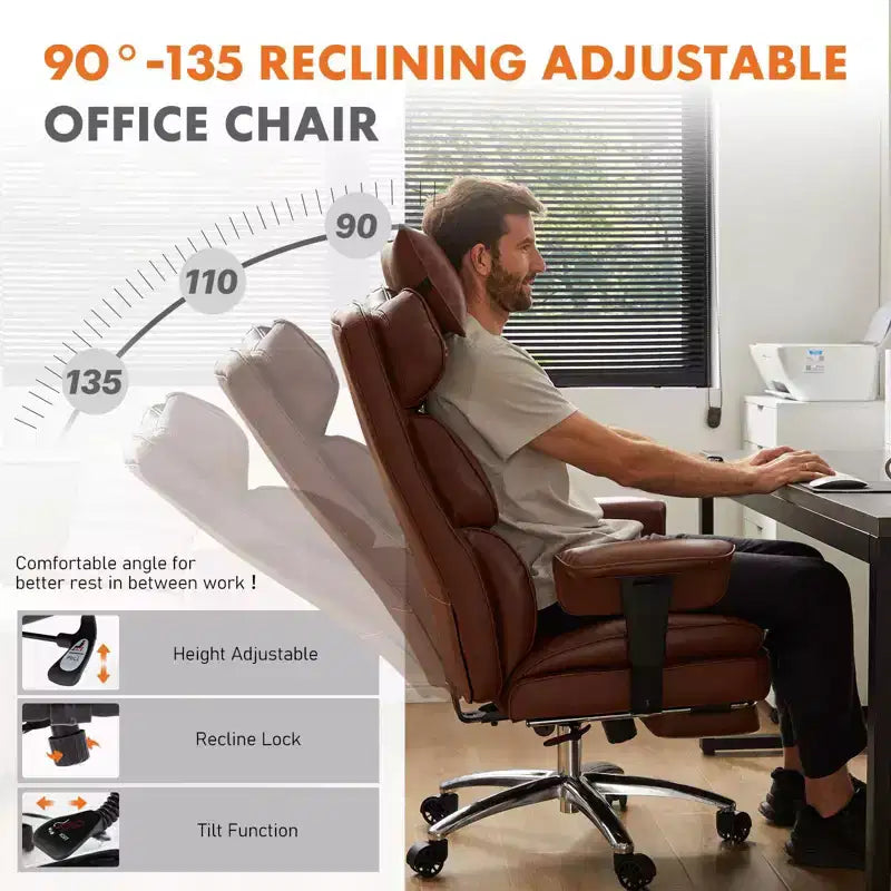 TUYOHW High-Back Executive Office Chair with Footrest, Ergonomic Office Chair with Swivel Wheels, Comfy Chair for Office, Study