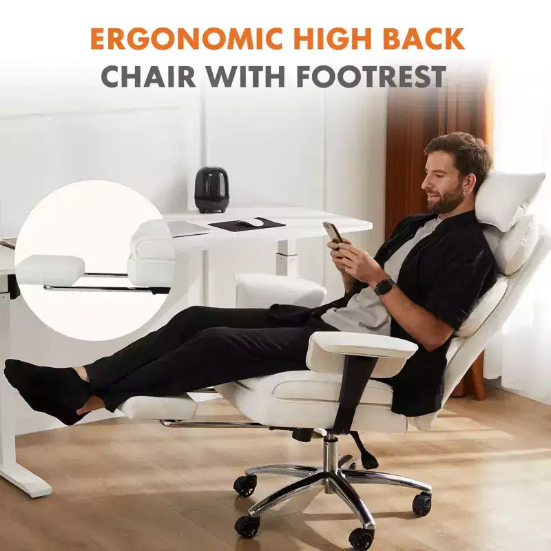 TUYOHW High-Back Executive Office Chair with Footrest, Ergonomic Office Chair with Swivel Wheels, Comfy Chair for Office, Study