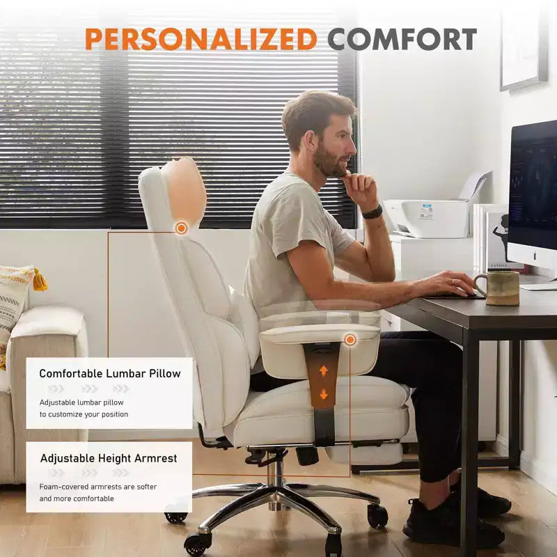 TUYOHW High-Back Executive Office Chair with Footrest, Ergonomic Office Chair with Swivel Wheels, Comfy Chair for Office, Study