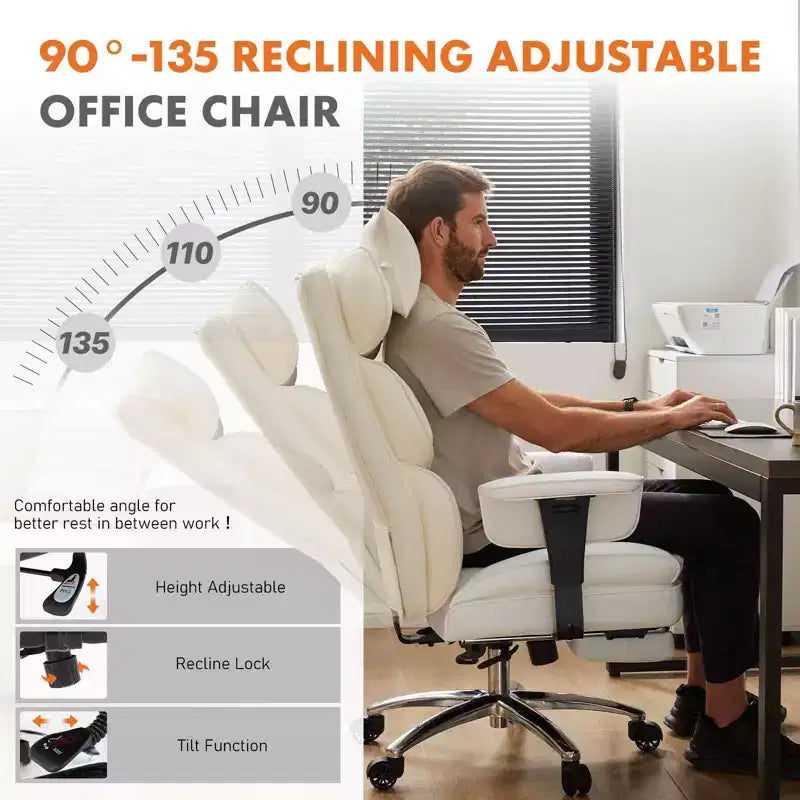TUYOHW High-Back Executive Office Chair with Footrest, Ergonomic Office Chair with Swivel Wheels, Comfy Chair for Office, Study