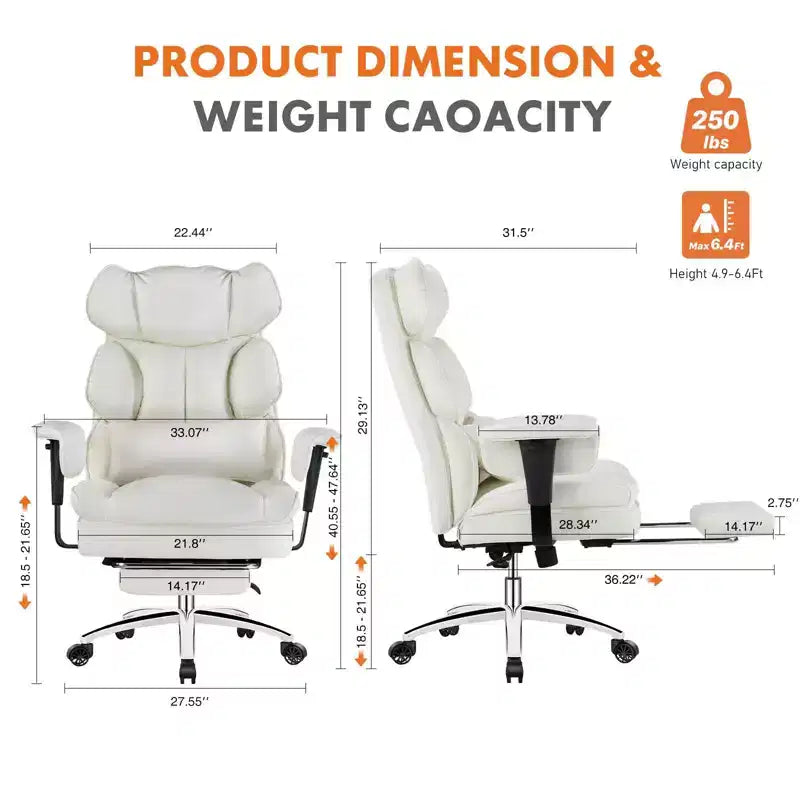 TUYOHW High-Back Executive Office Chair with Footrest, Ergonomic Office Chair with Swivel Wheels, Comfy Chair for Office, Study