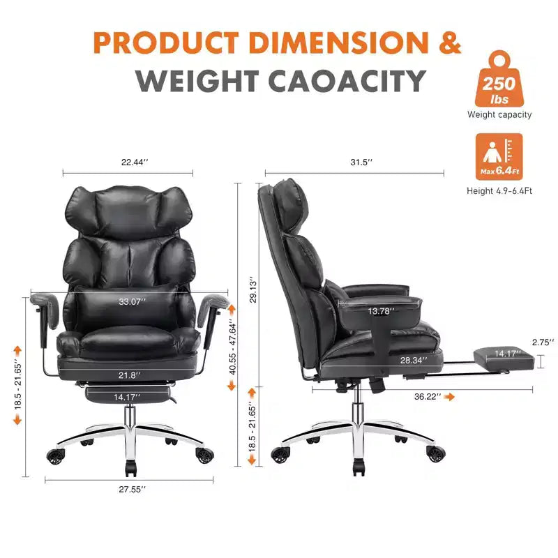 TUYOHW High-Back Executive Office Chair with Footrest, Ergonomic Office Chair with Swivel Wheels, Comfy Chair for Office, Study