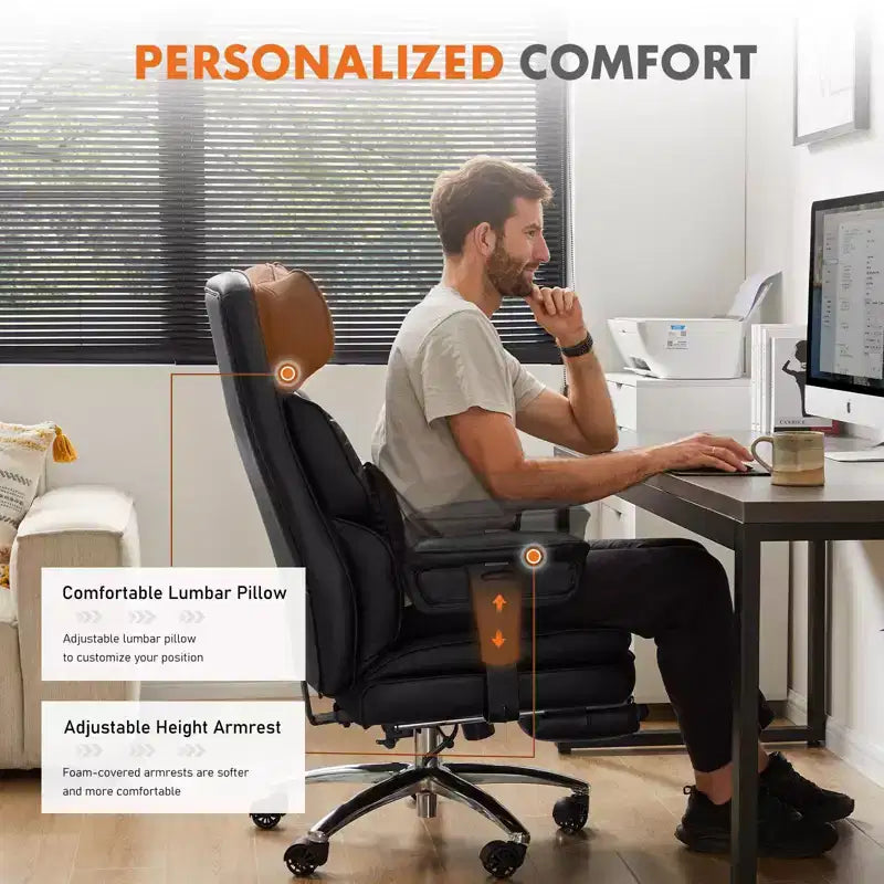 TUYOHW High-Back Executive Office Chair with Footrest, Ergonomic Office Chair with Swivel Wheels, Comfy Chair for Office, Study