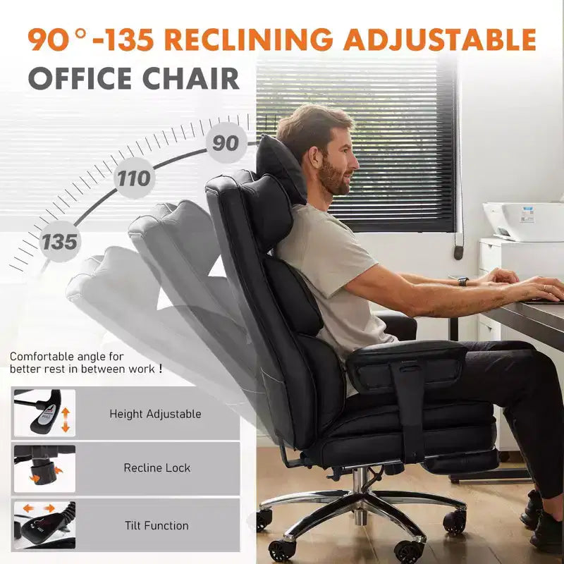 TUYOHW High-Back Executive Office Chair with Footrest, Ergonomic Office Chair with Swivel Wheels, Comfy Chair for Office, Study