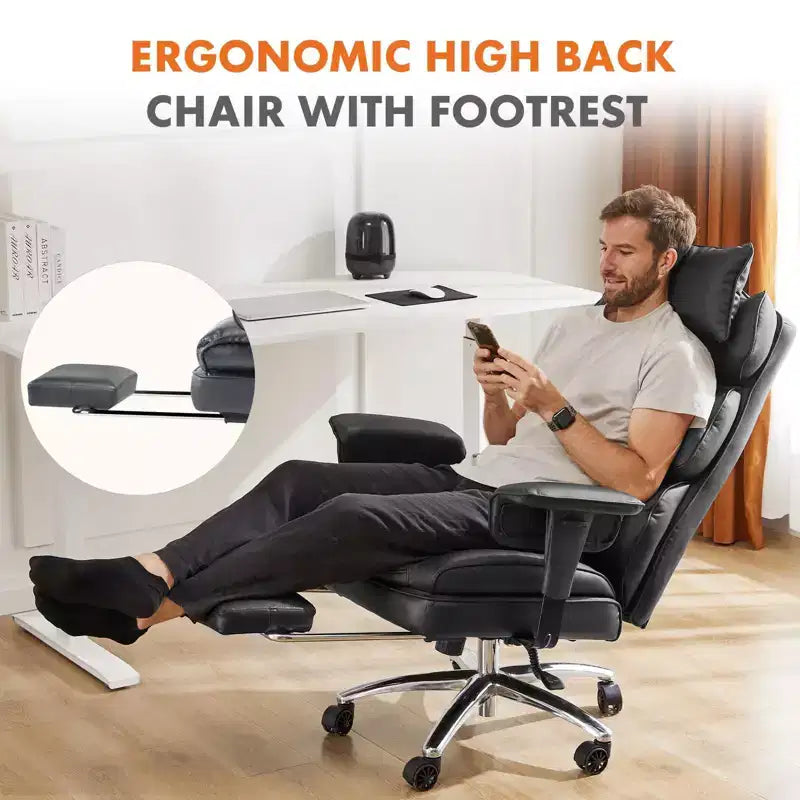 TUYOHW High-Back Executive Office Chair with Footrest, Ergonomic Office Chair with Swivel Wheels, Comfy Chair for Office, Study