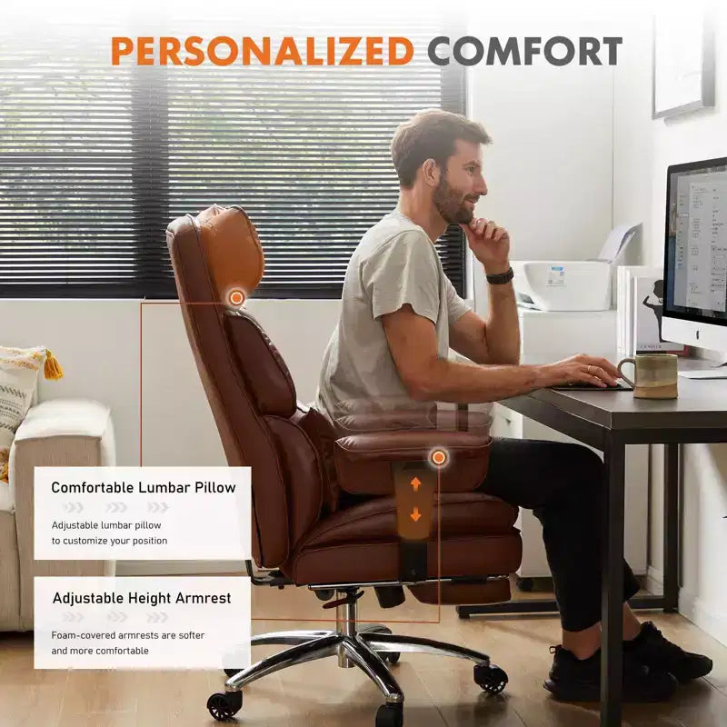TUYOHW High-Back Executive Office Chair with Footrest, Ergonomic Office Chair with Swivel Wheels, Comfy Chair for Office, Study