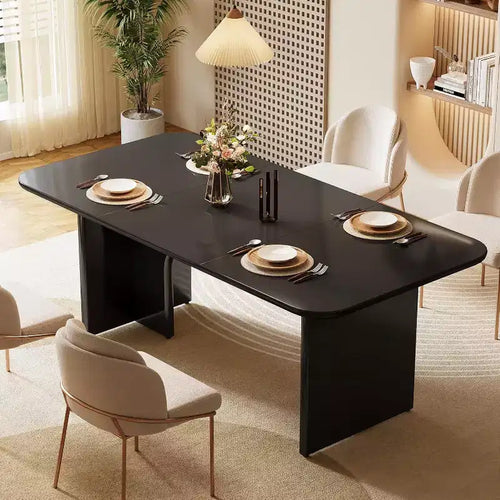 Lantine 63-Inch Modern Black Dining Table for 4-6 People, Large Rectangle Kitchen Table with Arch Design Legs for Dining Room and Kitchen