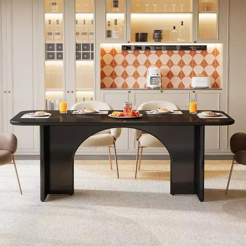Lantine 63-Inch Modern Black Dining Table for 4-6 People, Large Rectangle Kitchen Table with Arch Design Legs for Dining Room and Kitchen
