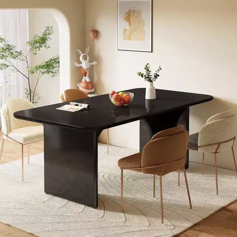 Lantine 63-Inch Modern Black Dining Table for 4-6 People, Large Rectangle Kitchen Table with Arch Design Legs for Dining Room and Kitchen