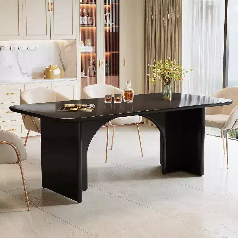 Lantine 63-Inch Modern Black Dining Table for 4-6 People, Large Rectangle Kitchen Table with Arch Design Legs for Dining Room and Kitchen