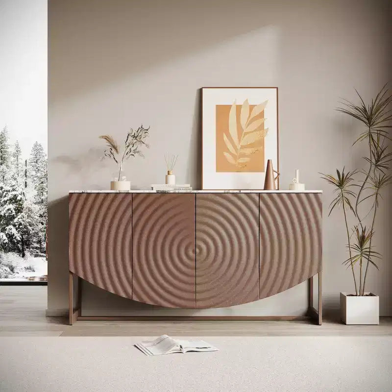 JVNOXK 62-inch 3D Wavy Texture Sideboard Marble-effect Sticker Countertop Modern Luxury Style Multifunctional Dining Room Storage Cabinet