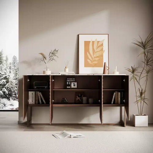 JVNOXK 62-inch 3D Wavy Texture Sideboard Marble-effect Sticker Countertop Modern Luxury Style Multifunctional Dining Room Storage Cabinet