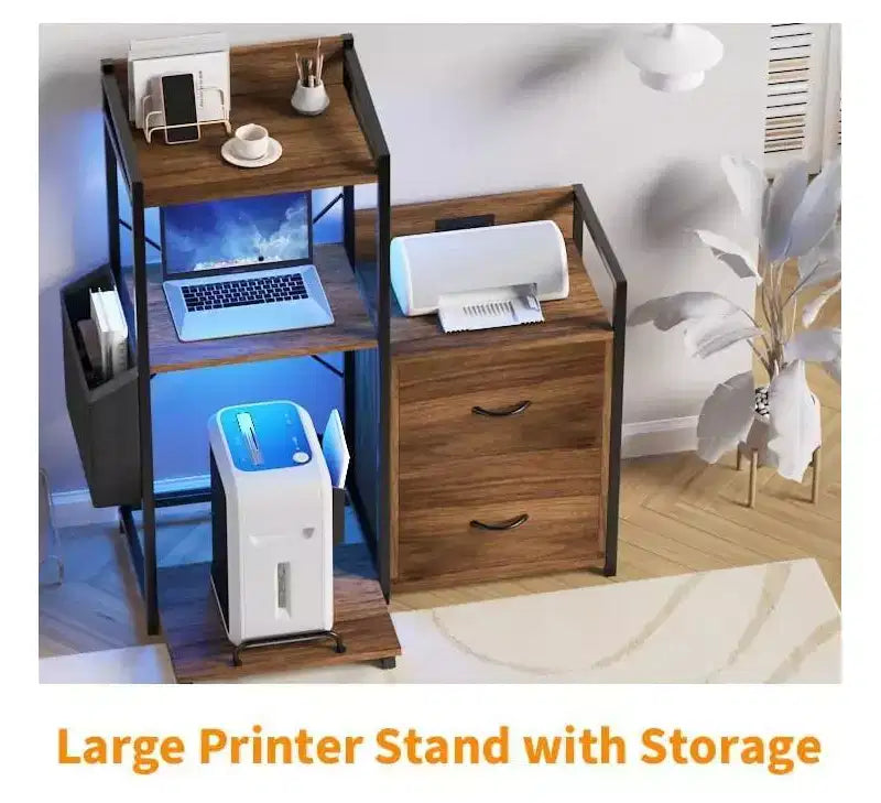 2 Drawer File Cabinet for Letter, Legal & a4 Sizes - Printer Cabinet with Power Strip for Home Office - Filing Cabinet with Shredder Storage