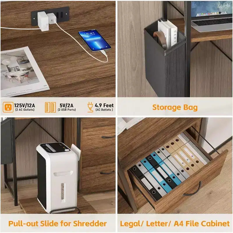 2 Drawer File Cabinet for Letter, Legal & a4 Sizes - Printer Cabinet with Power Strip for Home Office - Filing Cabinet with Shredder Storage