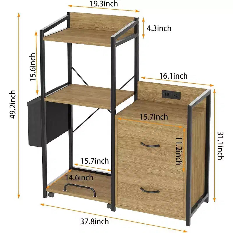 2 Drawer File Cabinet for Letter, Legal & a4 Sizes - Printer Cabinet with Power Strip for Home Office - Filing Cabinet with Shredder Storage