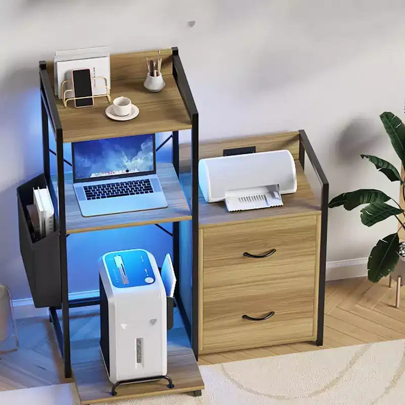 2 Drawer File Cabinet for Letter, Legal & a4 Sizes - Printer Cabinet with Power Strip for Home Office - Filing Cabinet with Shredder Storage