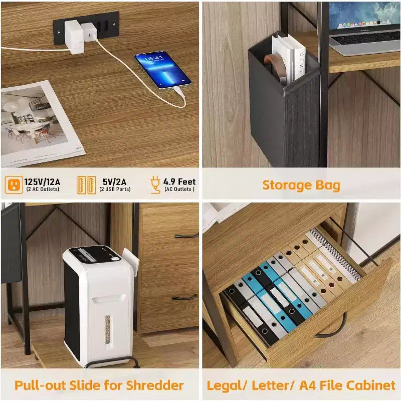 2 Drawer File Cabinet for Letter, Legal & a4 Sizes - Printer Cabinet with Power Strip for Home Office - Filing Cabinet with Shredder Storage