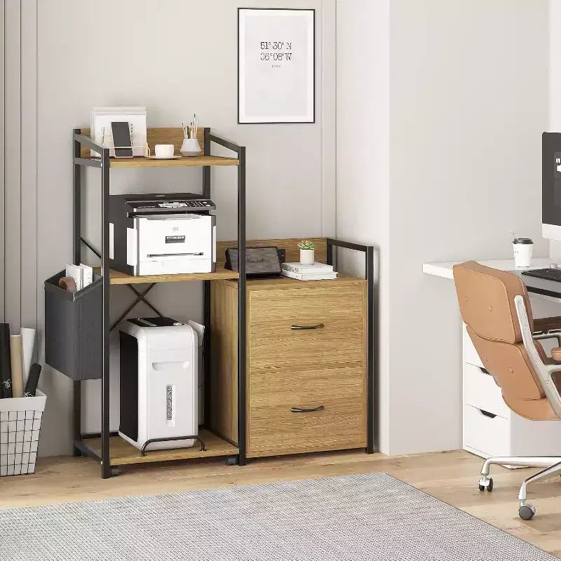 2 Drawer File Cabinet for Letter, Legal & a4 Sizes - Printer Cabinet with Power Strip for Home Office - Filing Cabinet with Shredder Storage