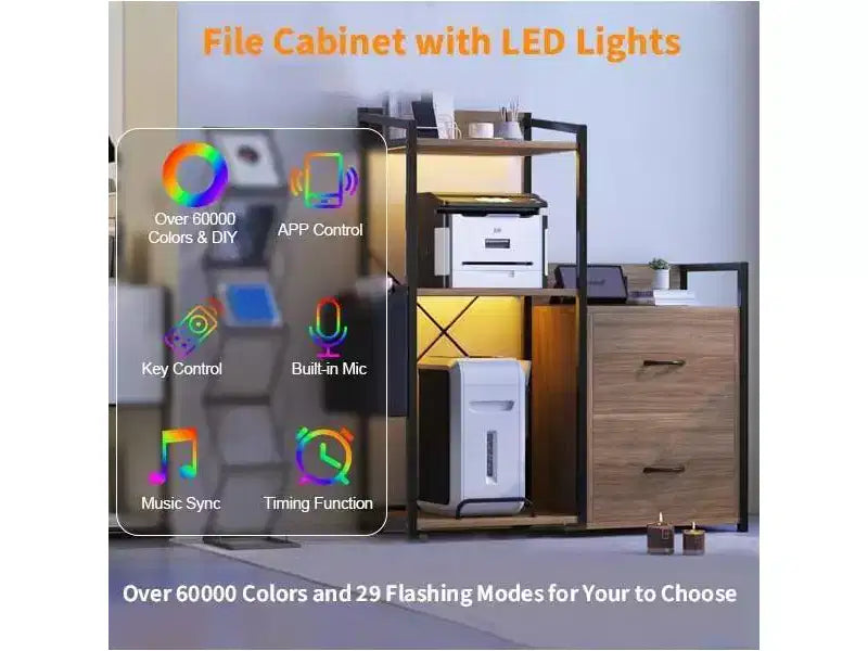 2 Drawer File Cabinet for Letter, Legal & a4 Sizes - Printer Cabinet with Power Strip for Home Office - Filing Cabinet with Shredder Storage